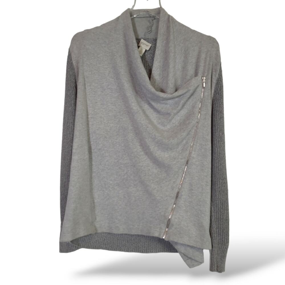 ZENERGY by Chico's Aysymetrical Zip Up Mixed Material Grey Sweatshirt - Sz. XS